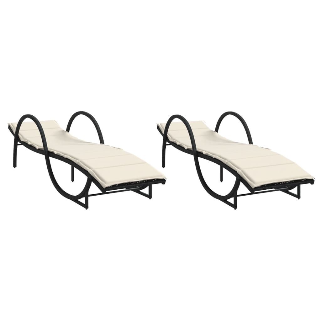 Sun Lounger Black, Cream White PE Rattan, Powder-Coated Steel Large