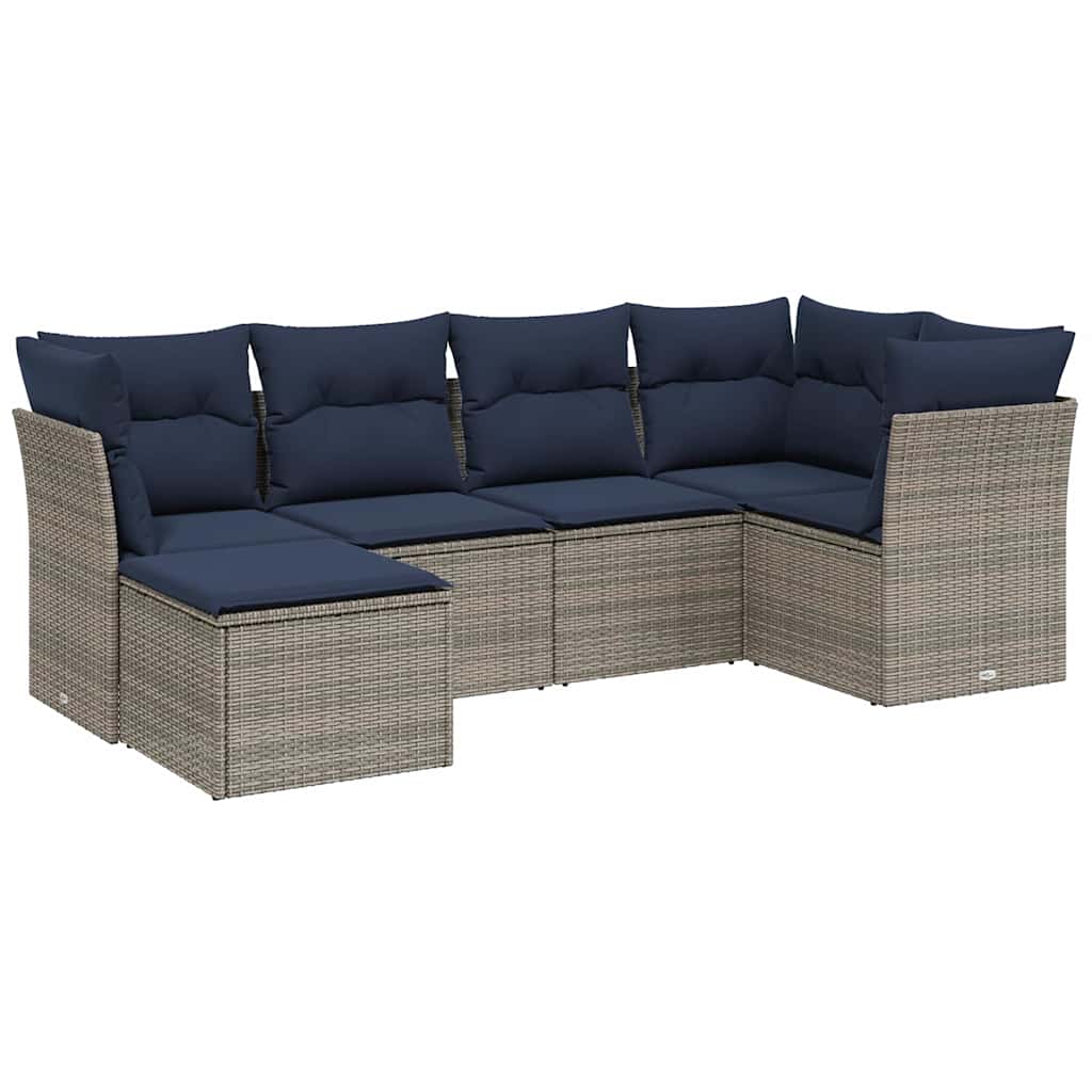 6 Piece Patio Sofa Set with Cushions Gray Poly Rattan