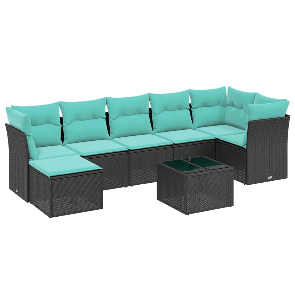 8 Piece Patio Sofa Set with Cushions Black Poly Rattan