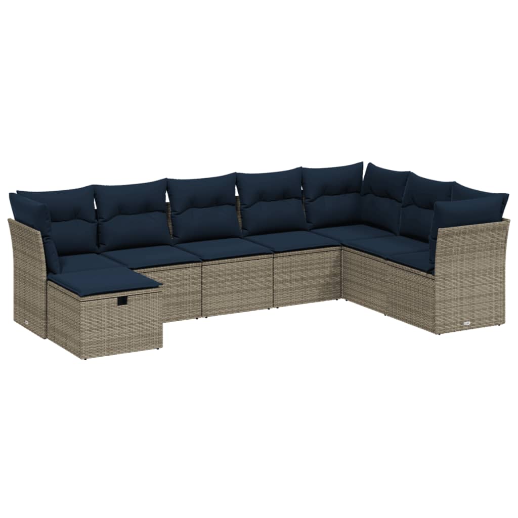 8 Piece Patio Sofa Set with Cushions Gray Poly Rattan