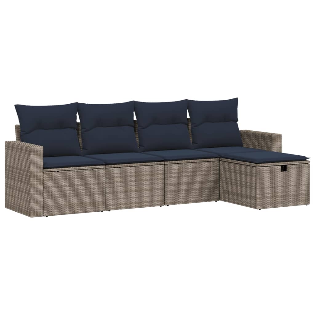 5 Piece Patio Sofa Set with Cushions Gray Poly Rattan