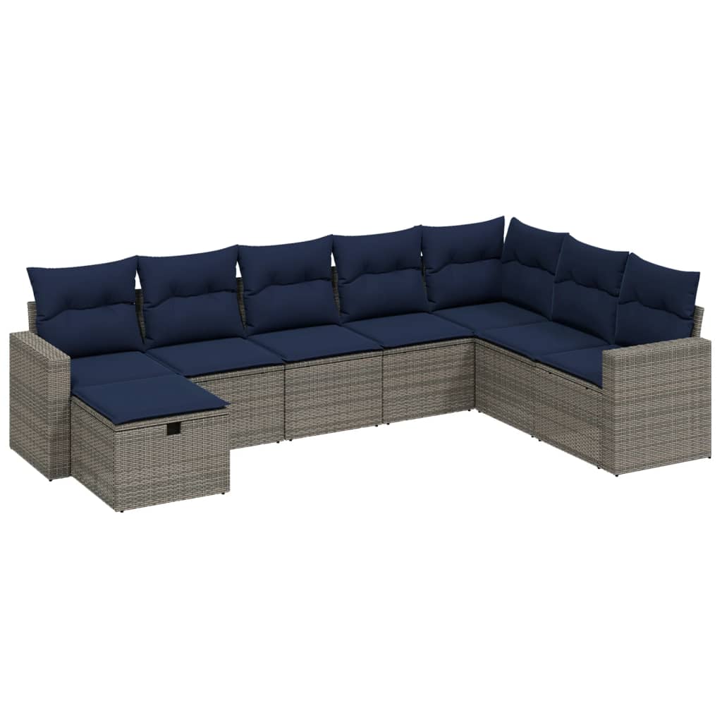 8 Piece Patio Sofa Set with Cushions Gray Poly Rattan