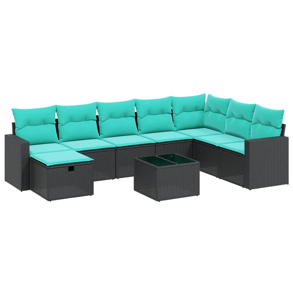 9 Piece Patio Sofa Set with Cushions Black Poly Rattan