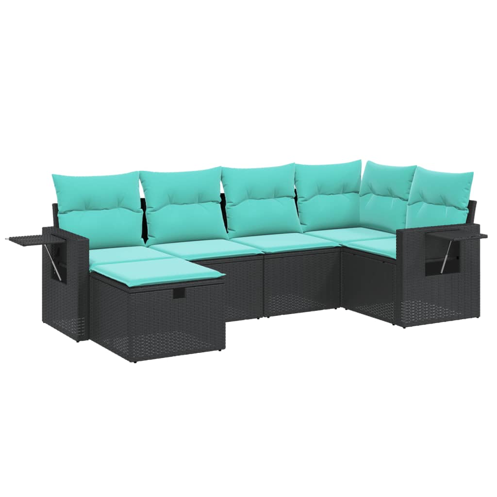 Garden Sofa Set Black, Turquoise Poly Rattan, Powder-Coated Steel