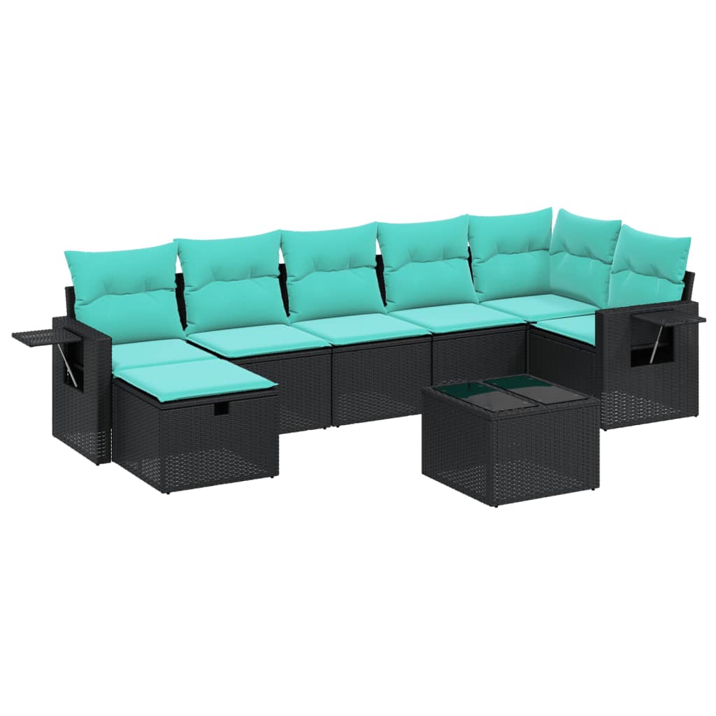 8 Piece Patio Sofa Set with Cushions Black Poly Rattan