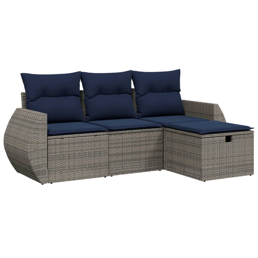 4 Piece Patio Sofa Set with Cushions Gray Poly Rattan