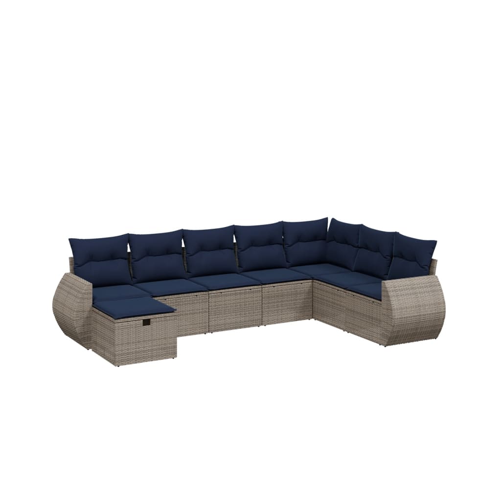 8 Piece Patio Sofa Set with Cushions Gray Poly Rattan