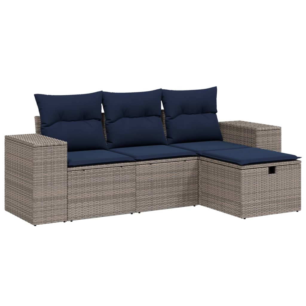 4 Piece Patio Sofa Set with Cushions Gray Poly Rattan