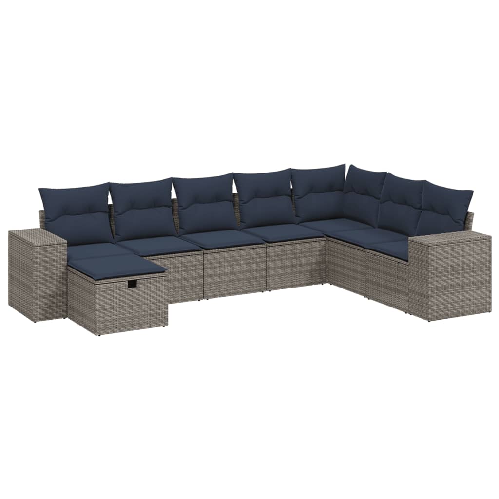 8 Piece Patio Sofa Set with Cushions Gray Poly Rattan
