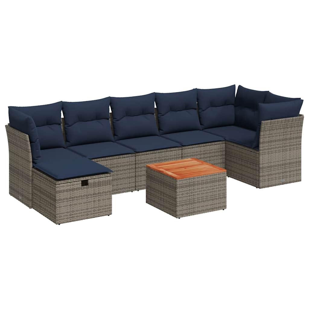 8 Piece Garden Sofa Set with Cushions Grey Poly Rattan