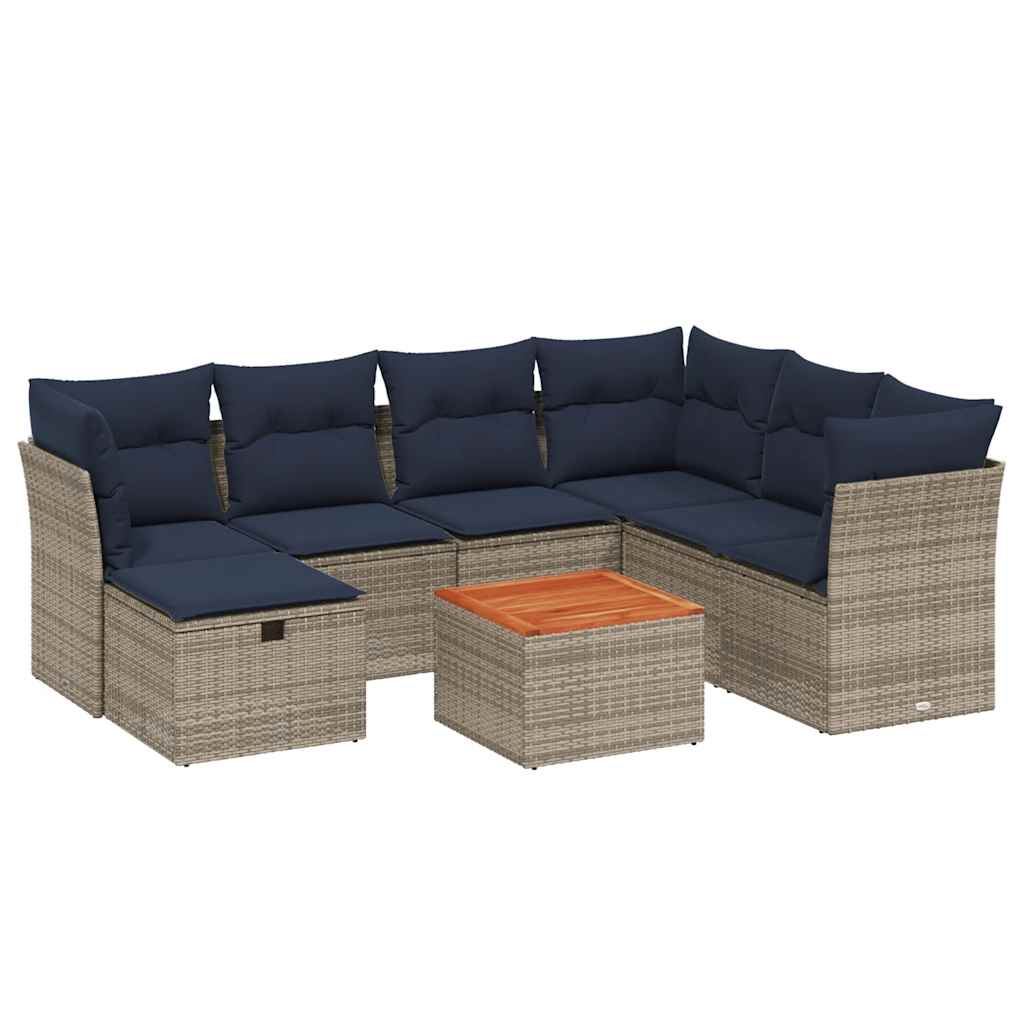 8 Piece Patio Sofa Set with Cushions Gray Poly Rattan