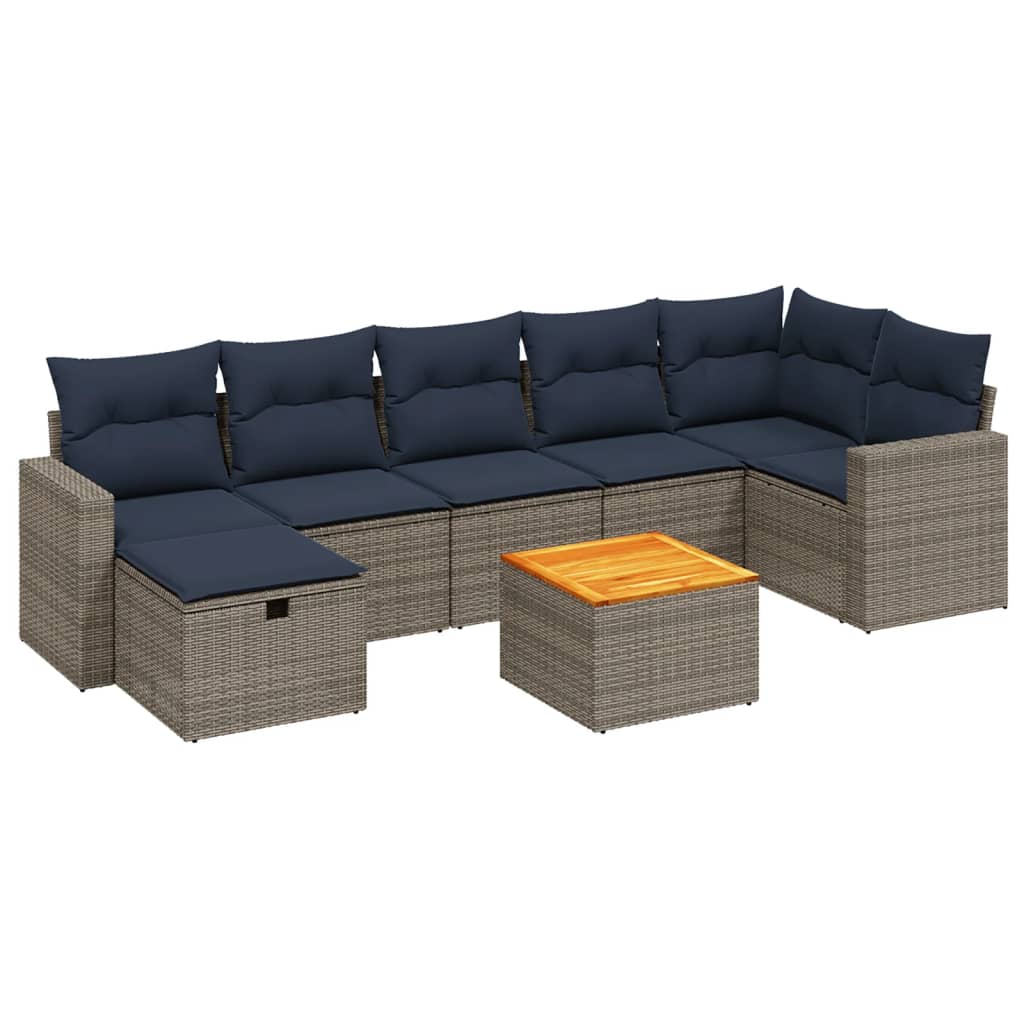 8 Piece Patio Sofa Set with Cushions Gray Poly Rattan