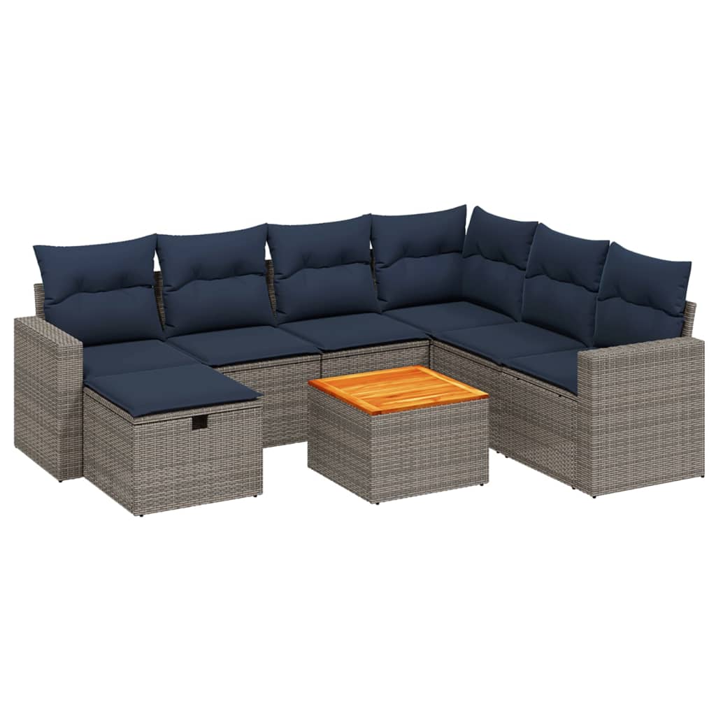 8 Piece Patio Sofa Set with Cushions Gray Poly Rattan