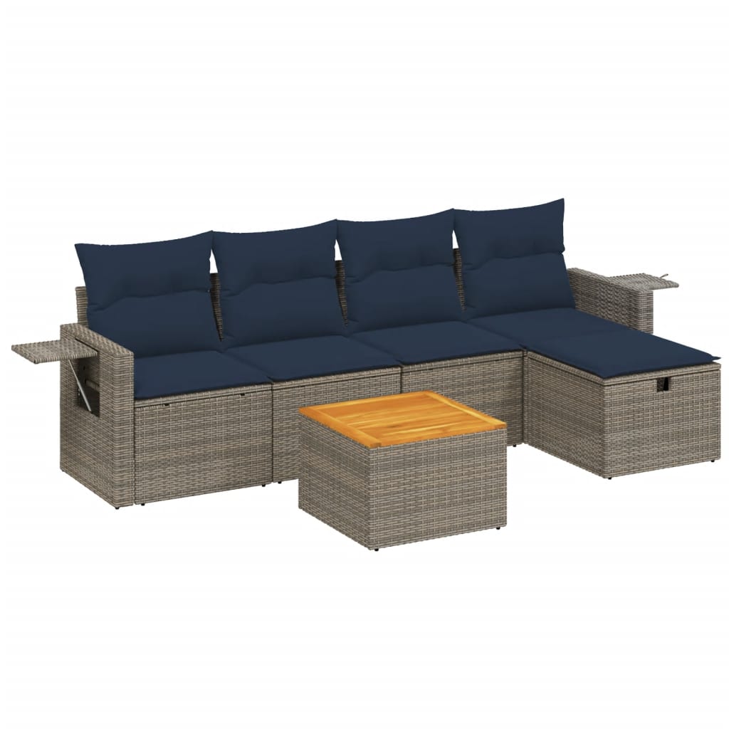 6 Piece Patio Sofa Set with Cushions Gray Poly Rattan