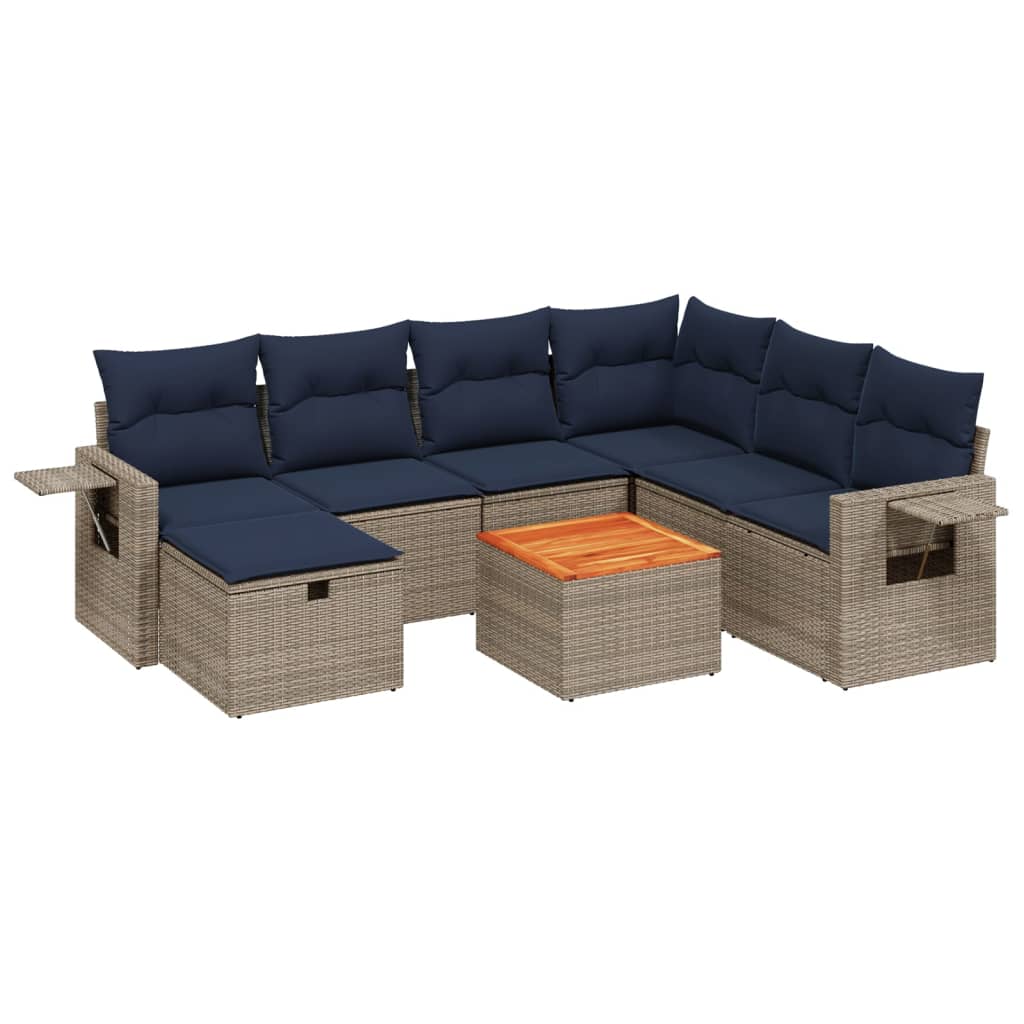 8 Piece Patio Sofa Set with Cushions Gray Poly Rattan