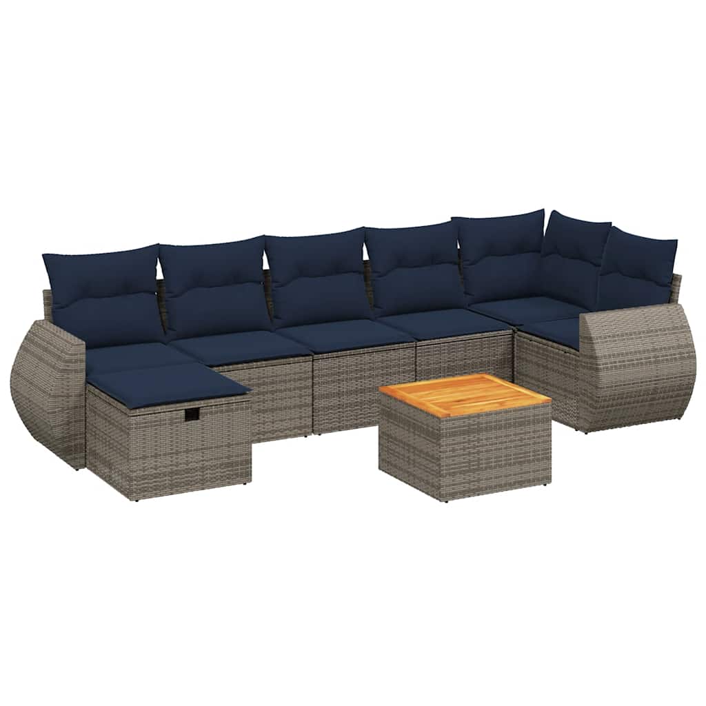 8 Piece Patio Sofa Set with Cushions Gray Poly Rattan