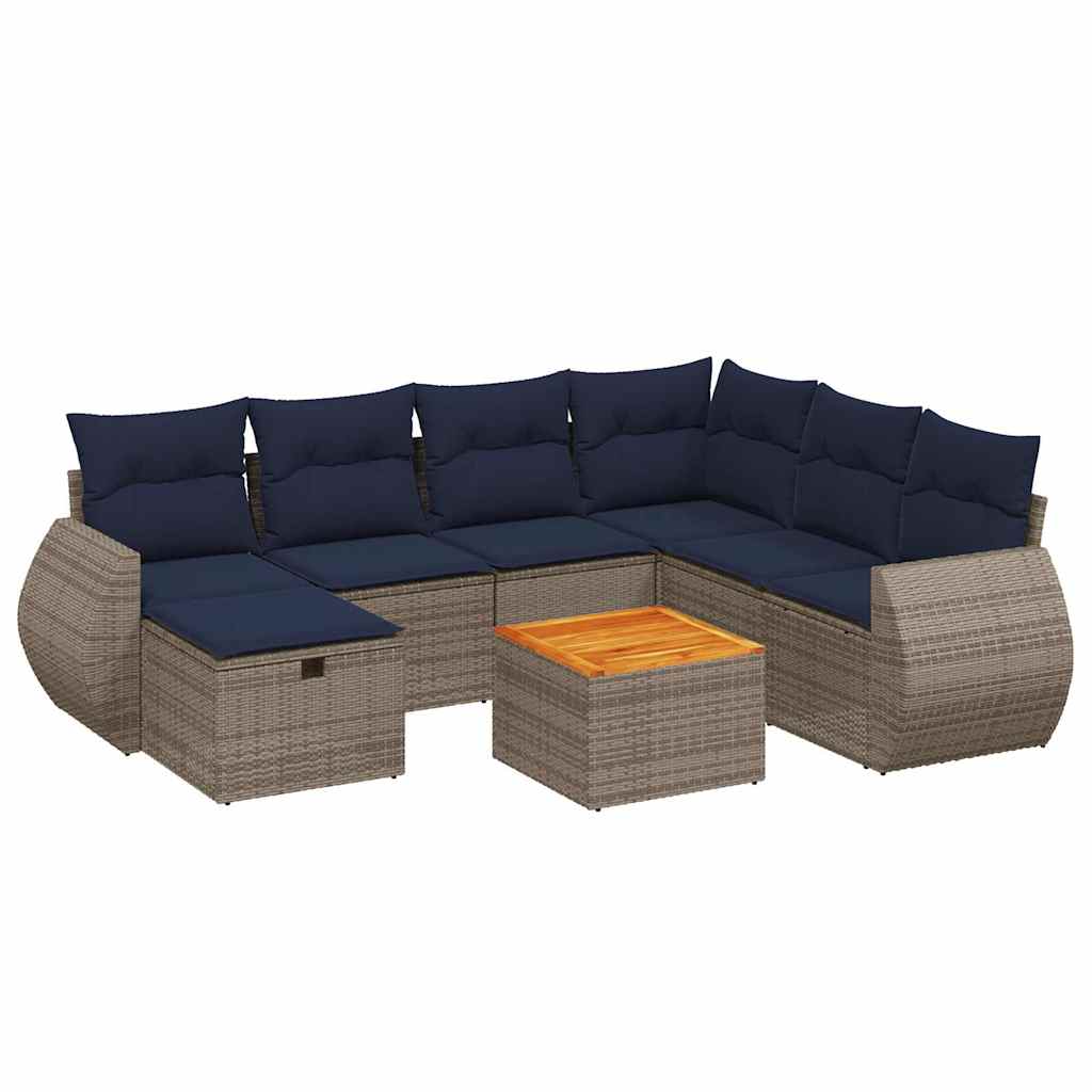 8 Piece Patio Sofa Set with Cushions Gray Poly Rattan