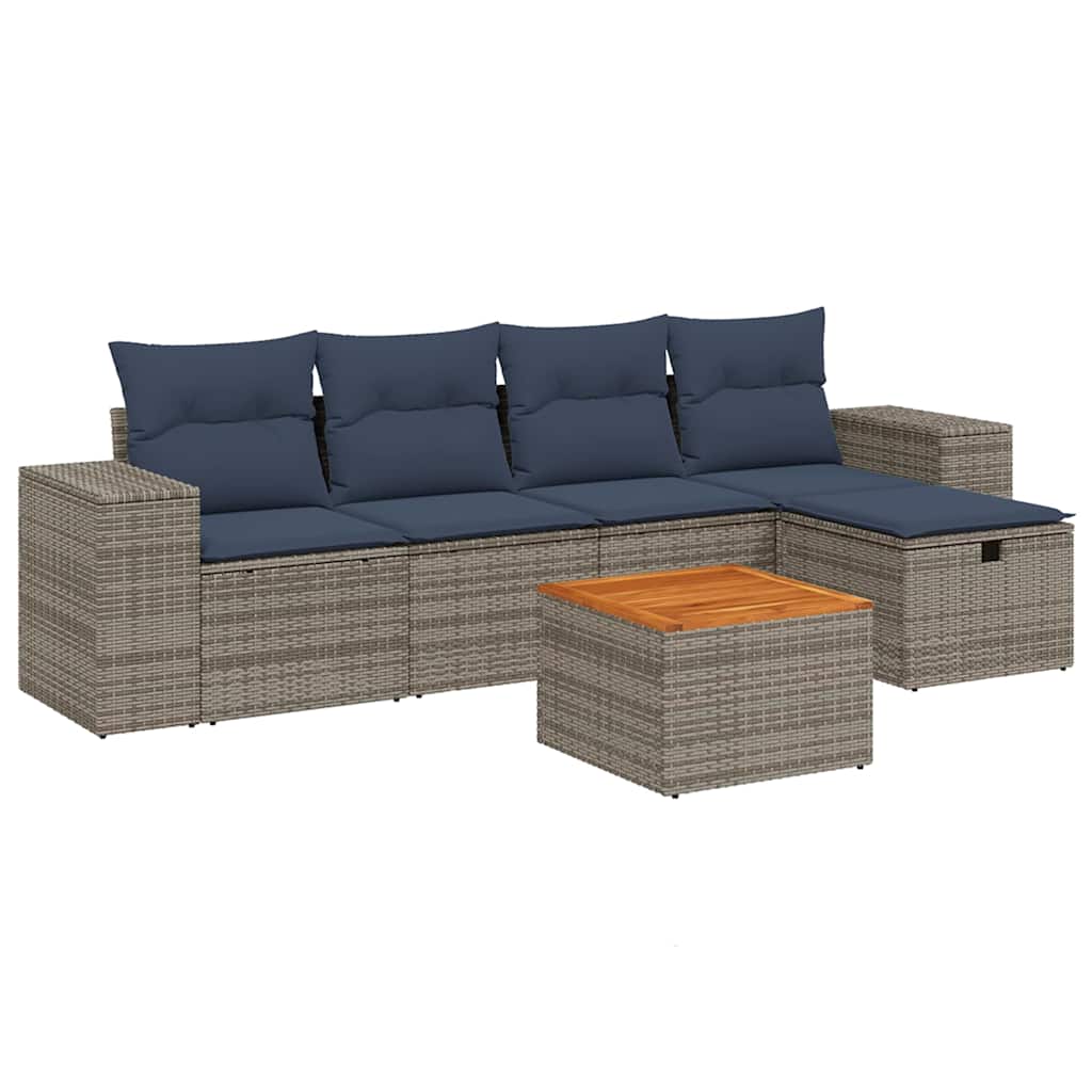 6 Piece Patio Sofa Set with Cushions Gray Poly Rattan