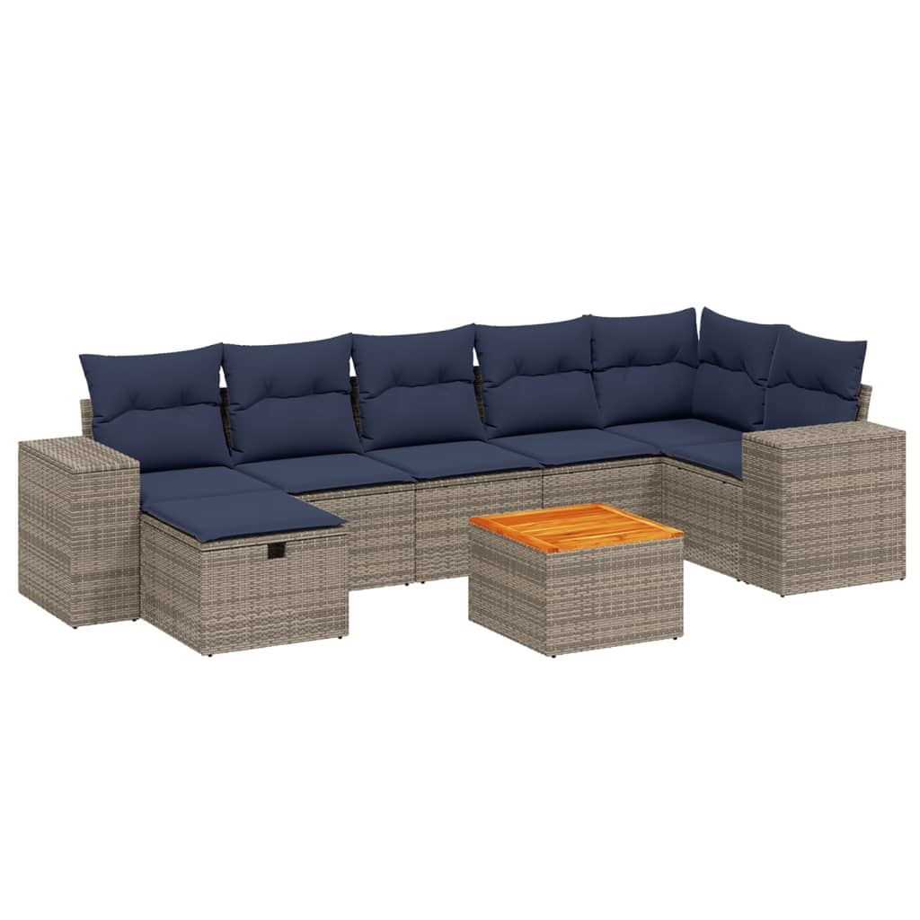 8 Piece Patio Sofa Set with Cushions Gray Poly Rattan
