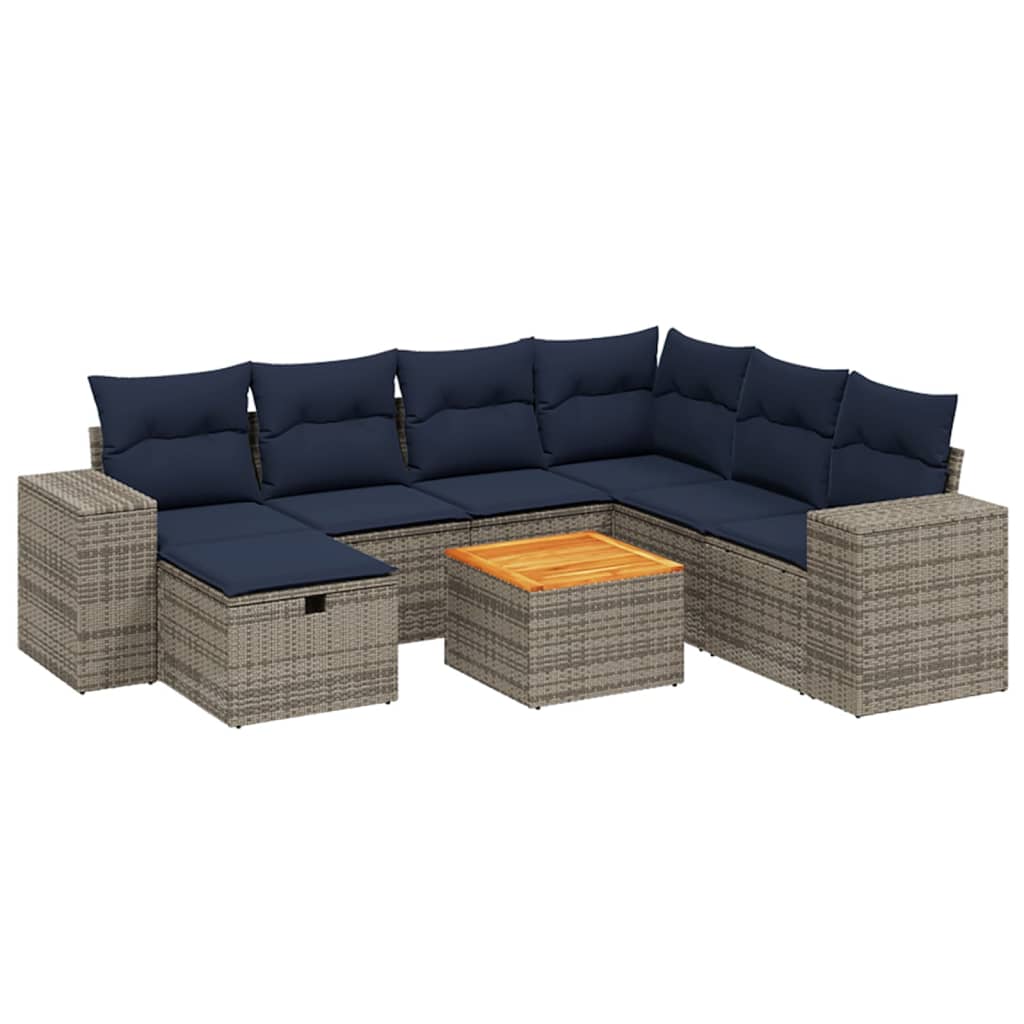 8 Piece Patio Sofa Set with Cushions Gray Poly Rattan