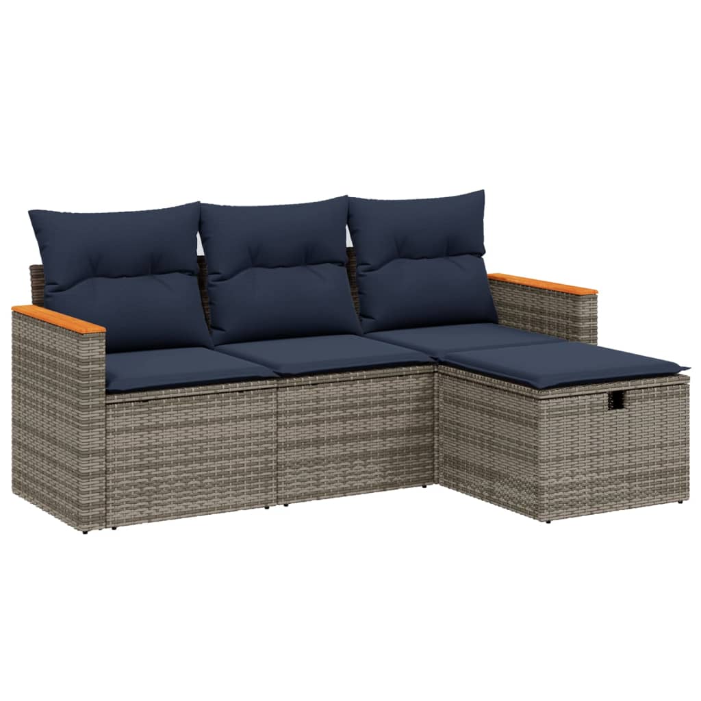 4 Piece Patio Sofa Set with Cushions Gray Poly Rattan