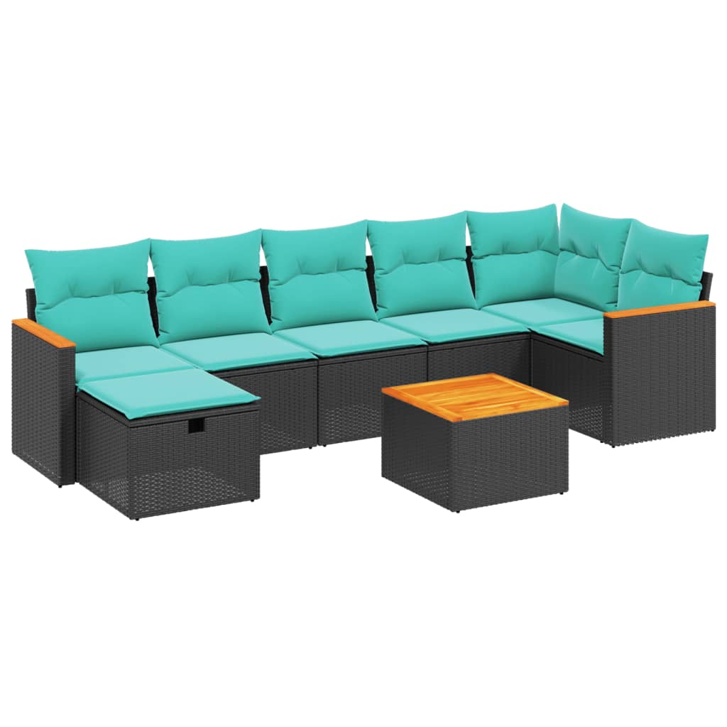 8 Piece Patio Sofa Set with Cushions Black Poly Rattan