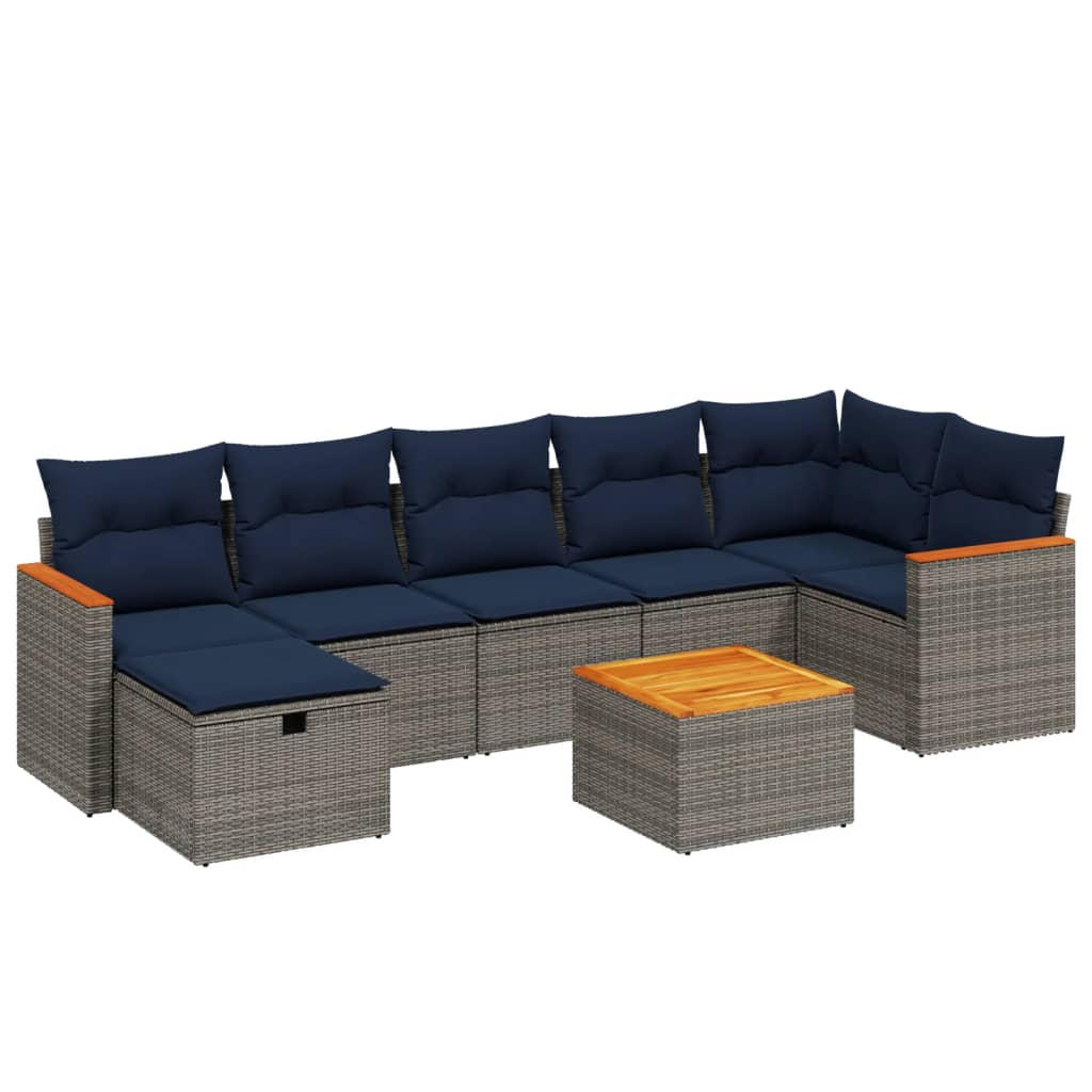 8 Piece Patio Sofa Set with Cushions Gray Poly Rattan