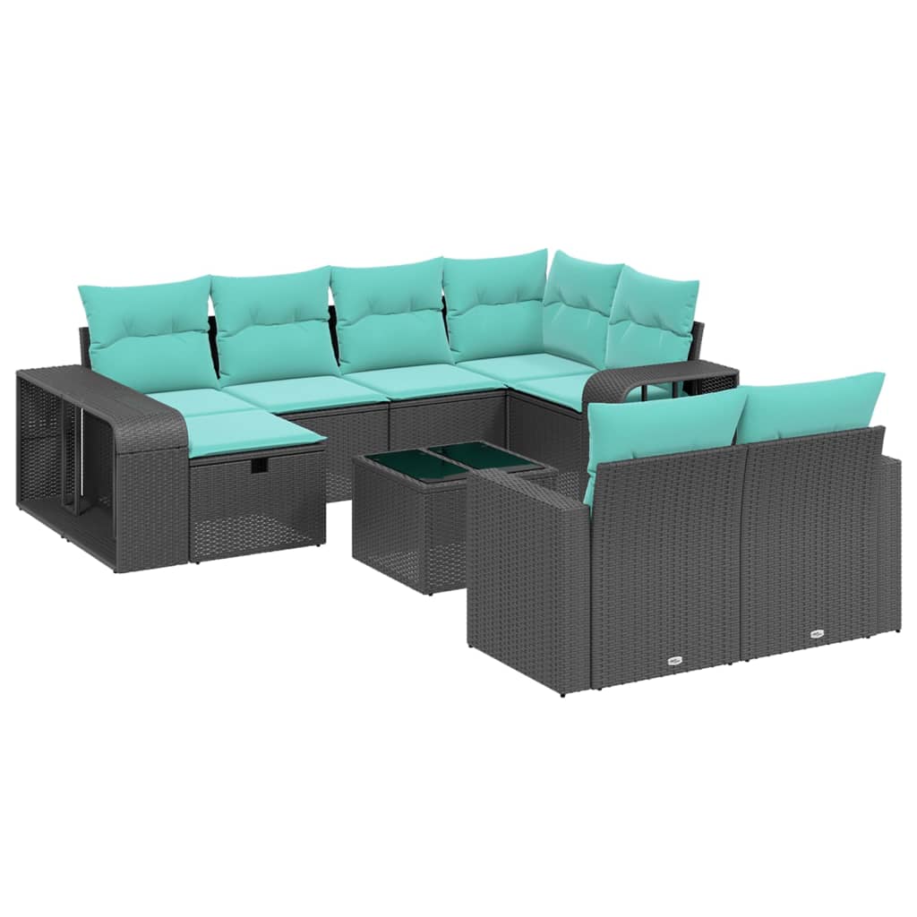 11 Piece Patio Sofa Set with Cushions Black Poly Rattan