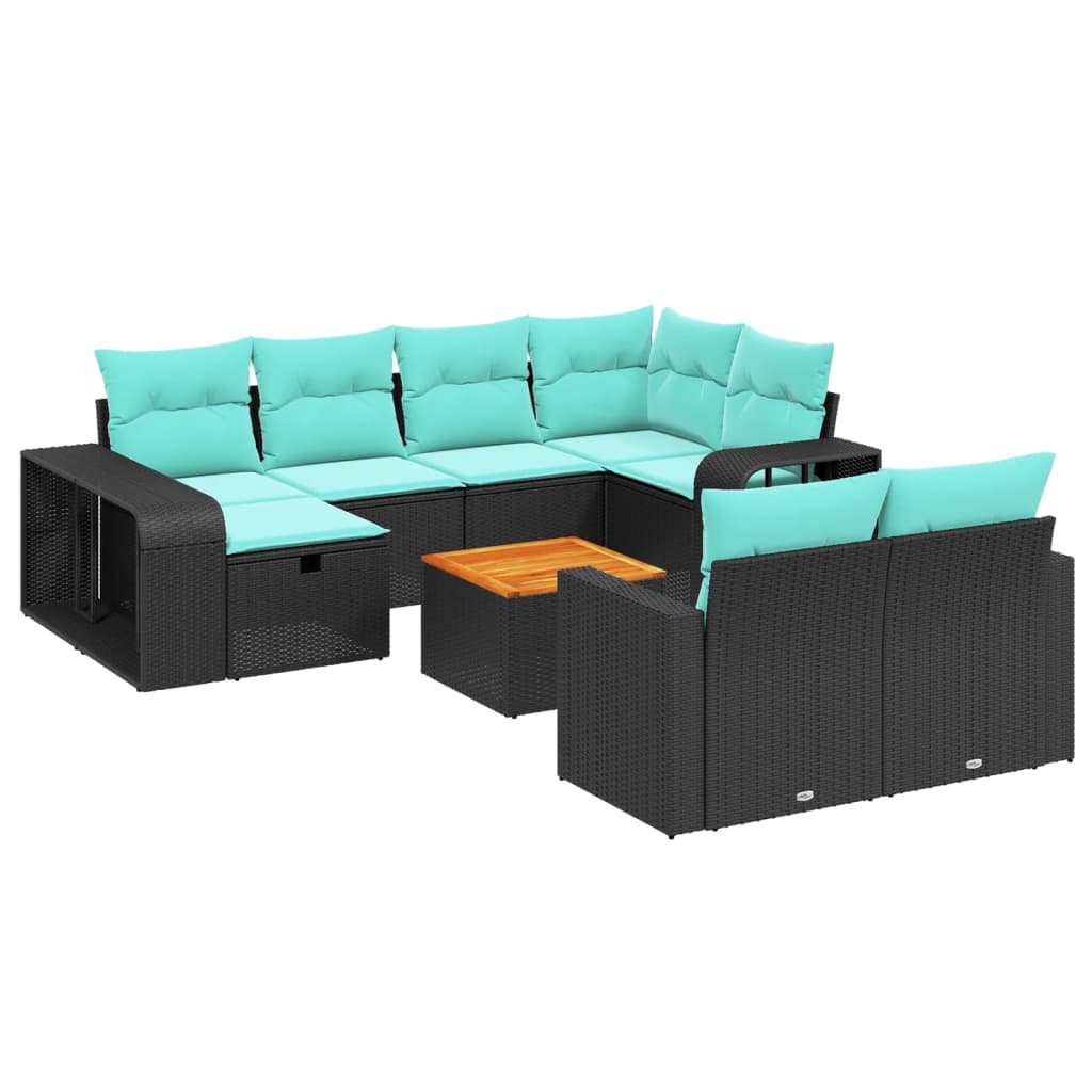 11 Piece Patio Sofa Set with Cushions Black Poly Rattan