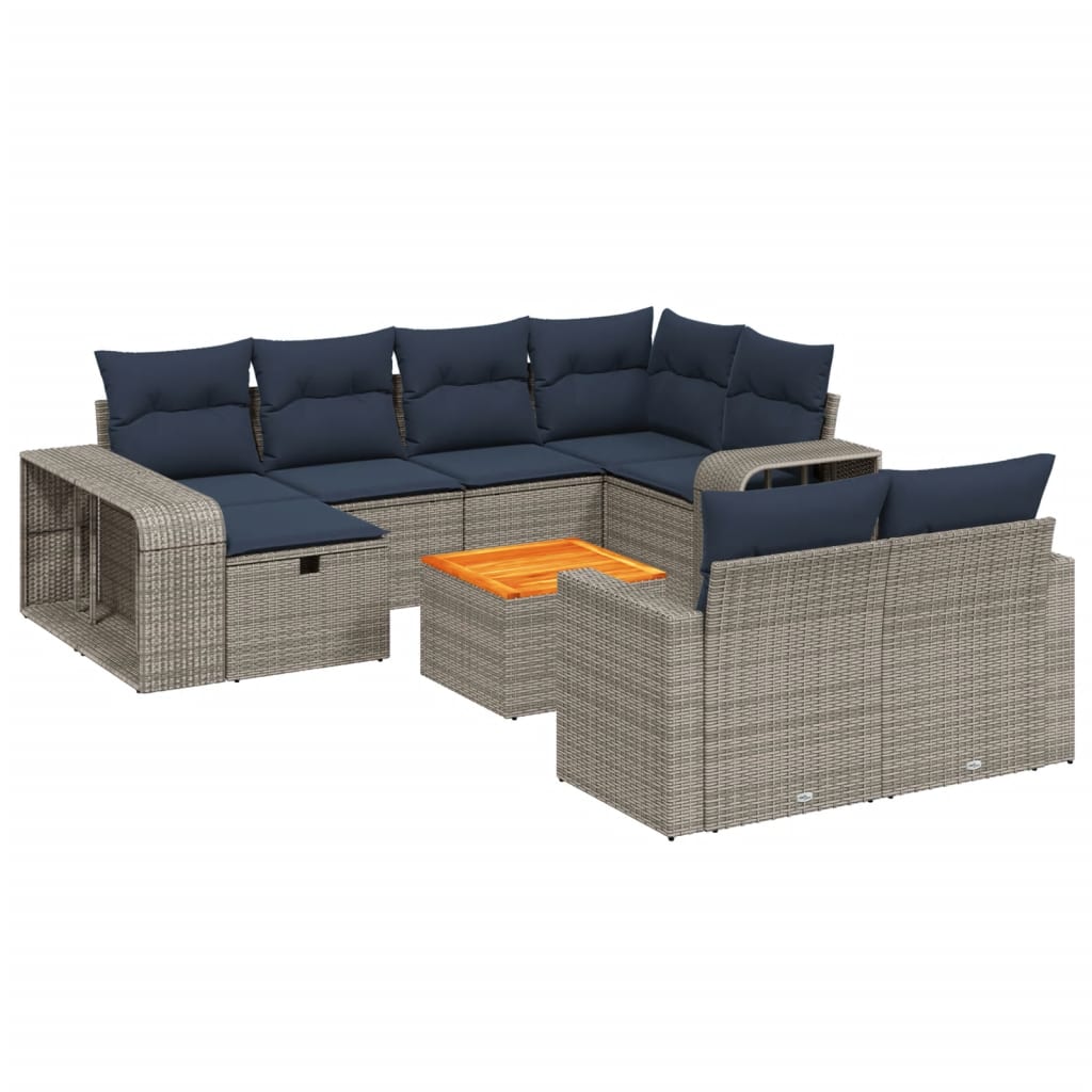 11 Piece Patio Sofa Set with Cushions Gray Poly Rattan