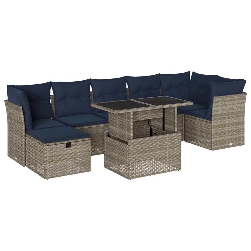 8 Piece Garden Sofa Set with Cushions Grey Poly Rattan