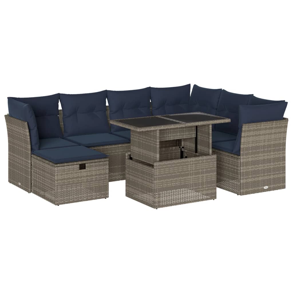 8 Piece Garden Sofa Set with Cushions Grey Poly Rattan