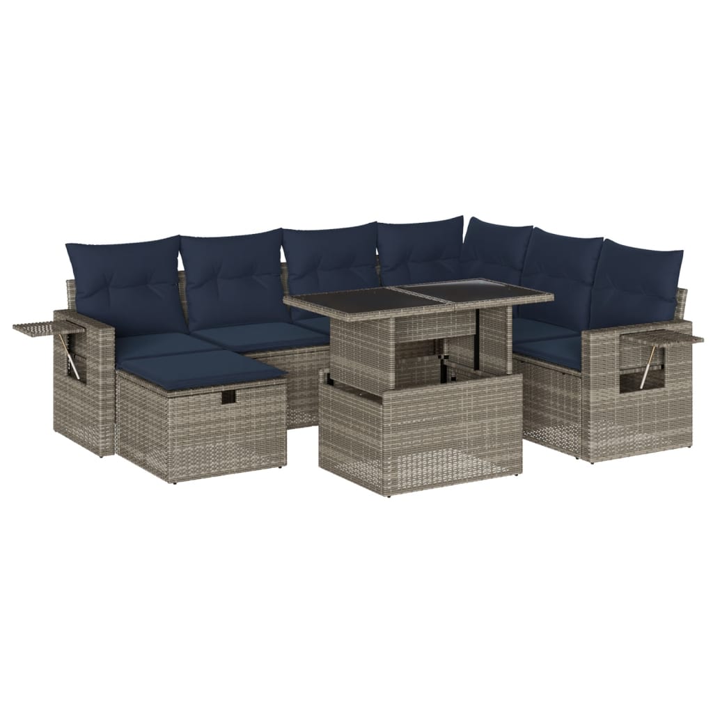 8 Piece Garden Sofa Set with Cushions Grey Poly Rattan