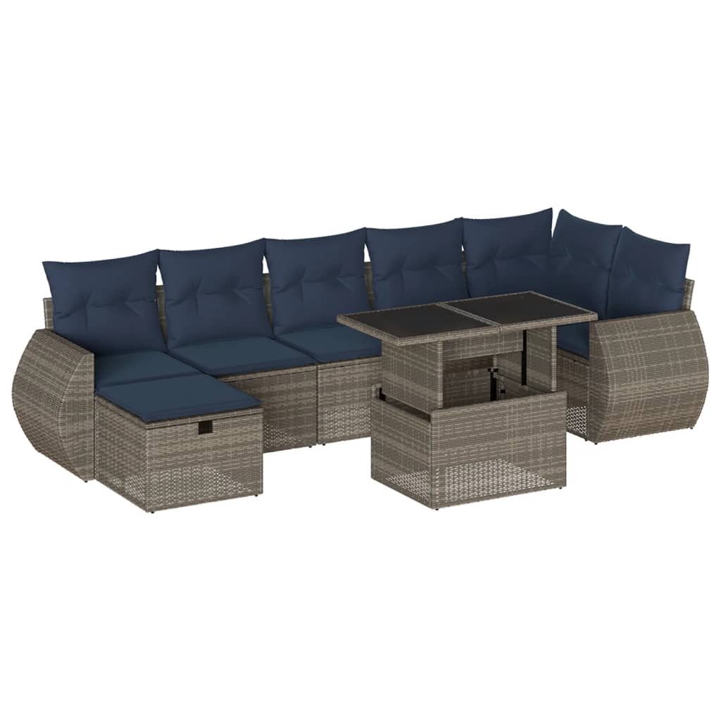 8 Piece Garden Sofa Set with Cushions Grey Poly Rattan