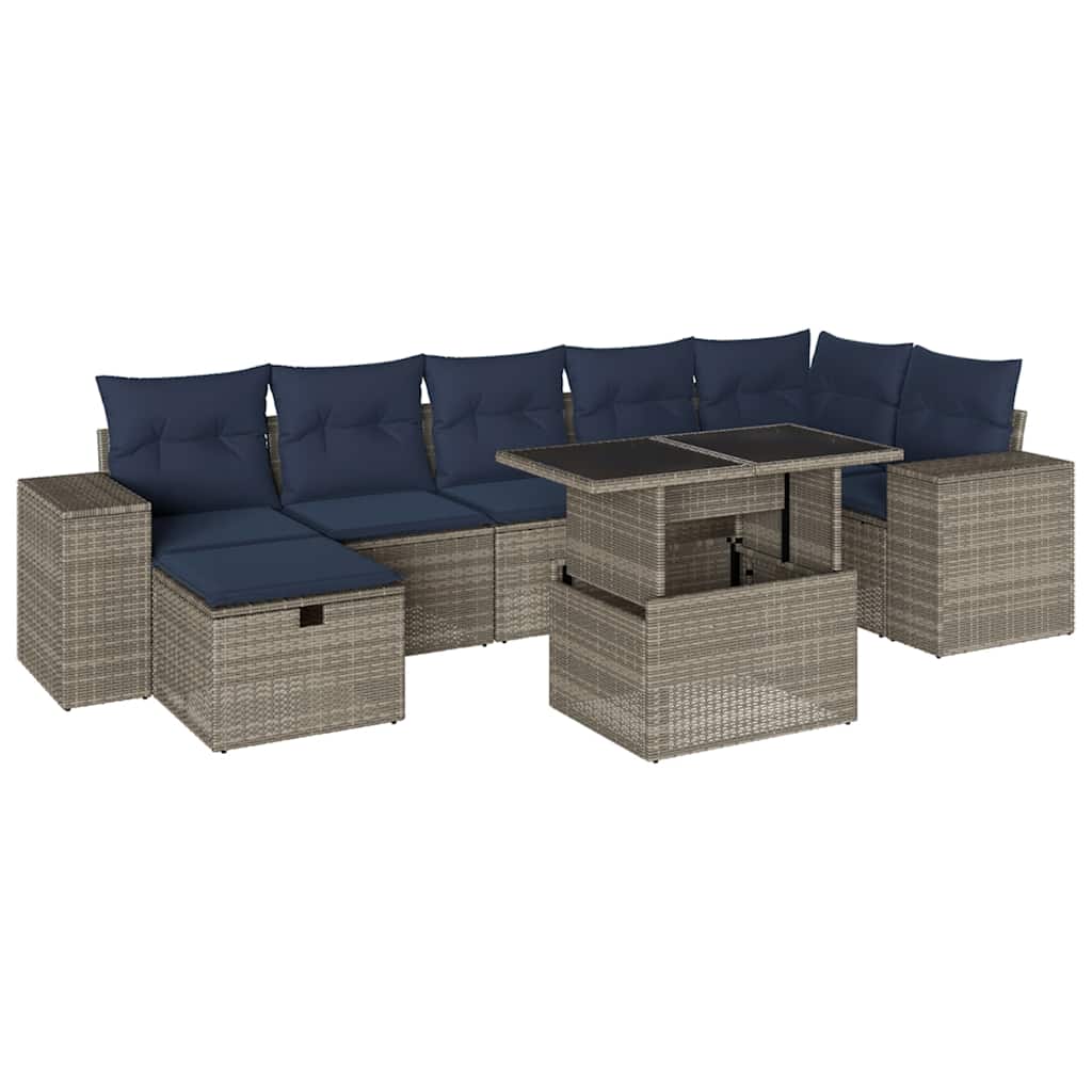 8 Piece Garden Sofa Set with Cushions Grey Poly Rattan