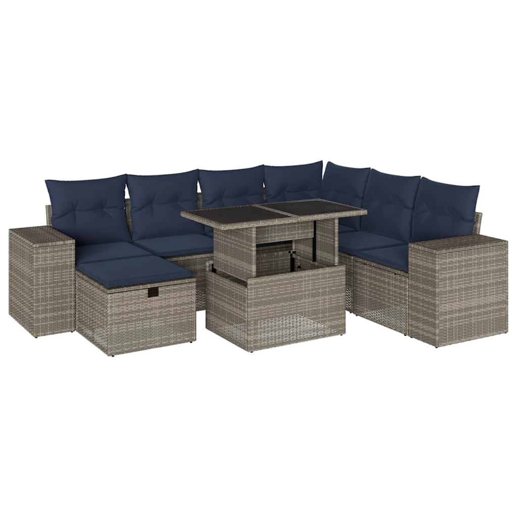 8 Piece Garden Sofa Set with Cushions Grey Poly Rattan
