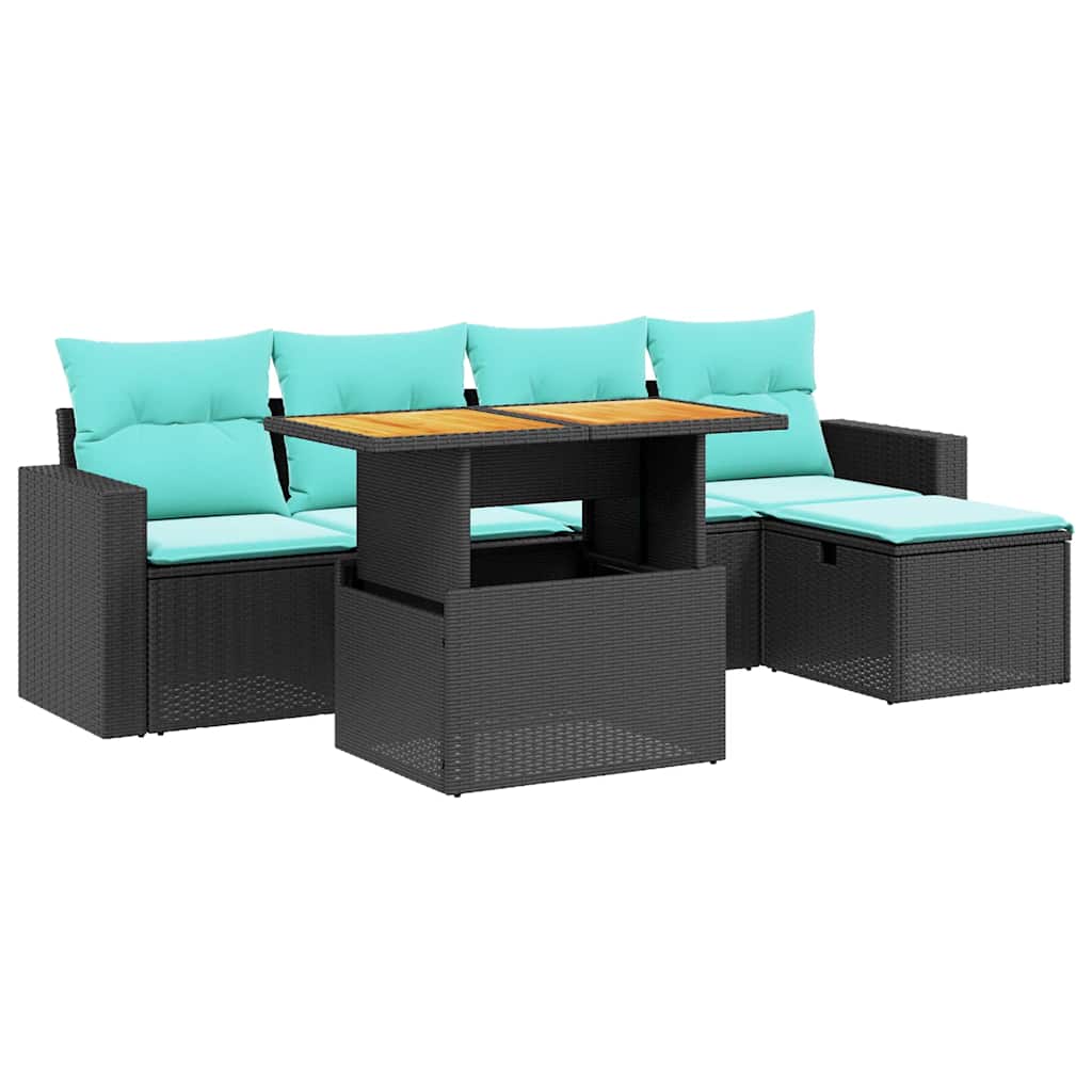 6 Piece Patio Sofa Set with Cushions Black Poly Rattan