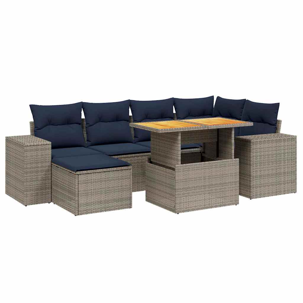 7 Piece Patio Sofa Set with Cushions Gray Poly Rattan