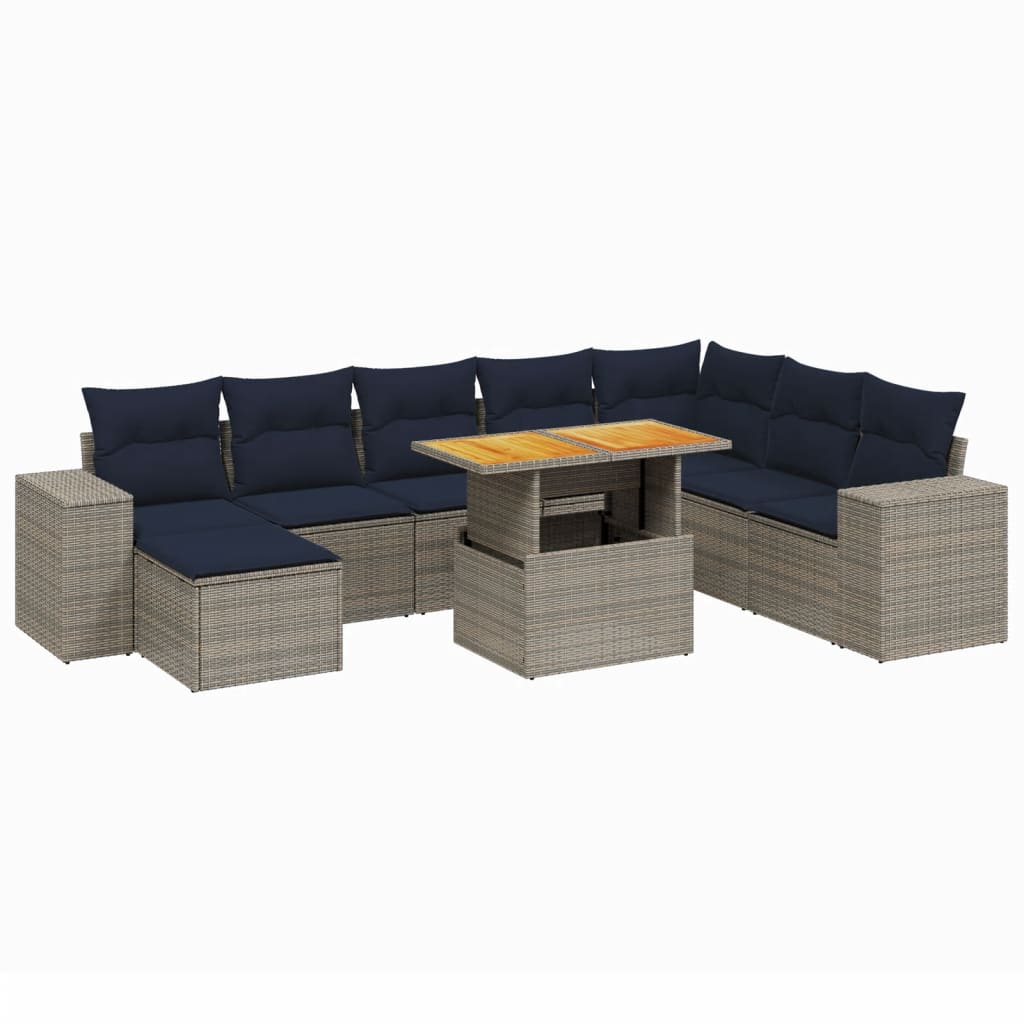 9 Piece Patio Sofa Set with Cushions Gray Poly Rattan