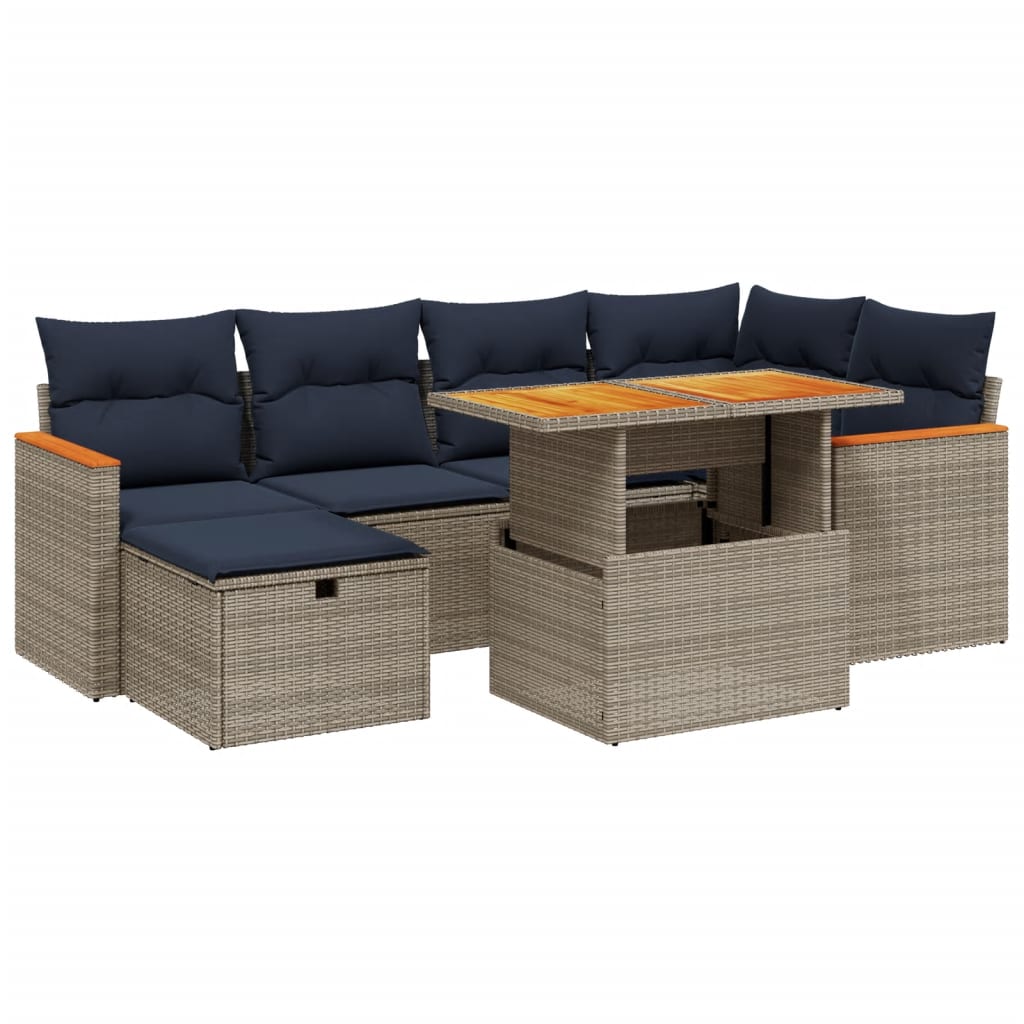 7 Piece Patio Sofa Set with Cushions Gray Poly Rattan