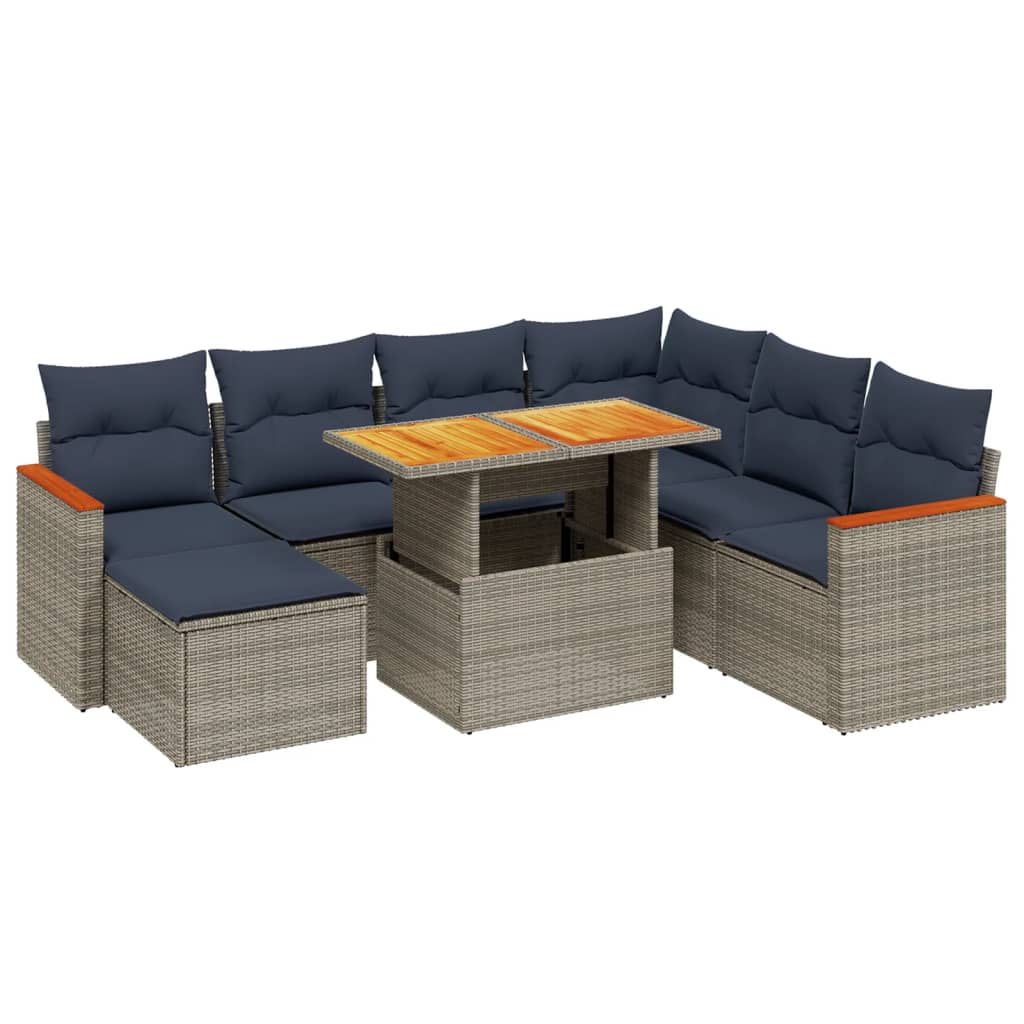 8 Piece Patio Sofa Set with Cushions Gray Poly Rattan