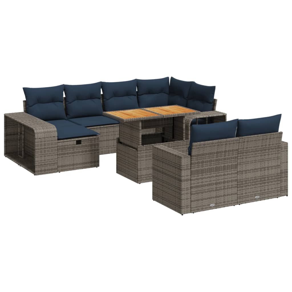 11 Piece Patio Sofa Set with Cushions Gray Poly Rattan