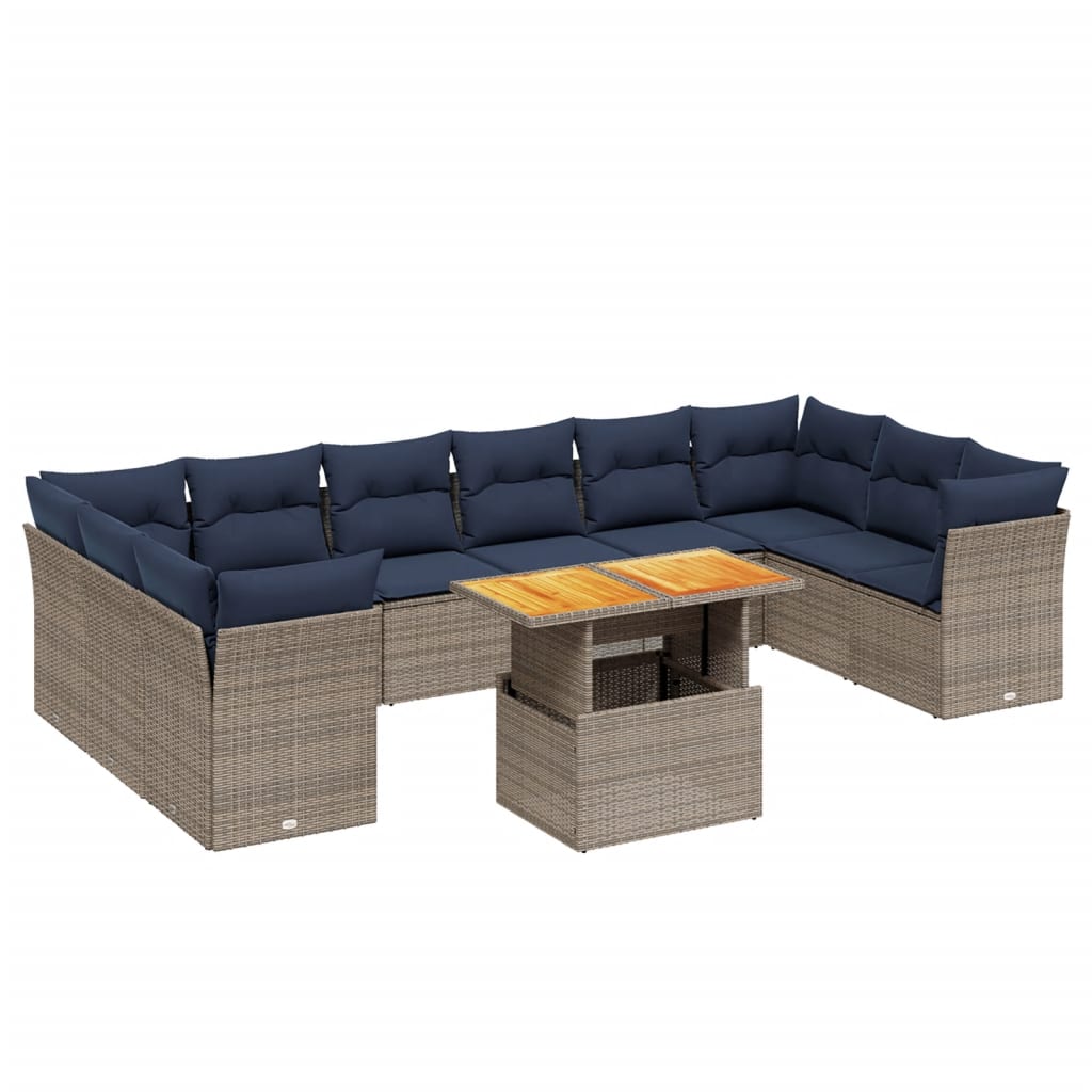 11 Piece Patio Sofa Set with Cushions Gray Poly Rattan