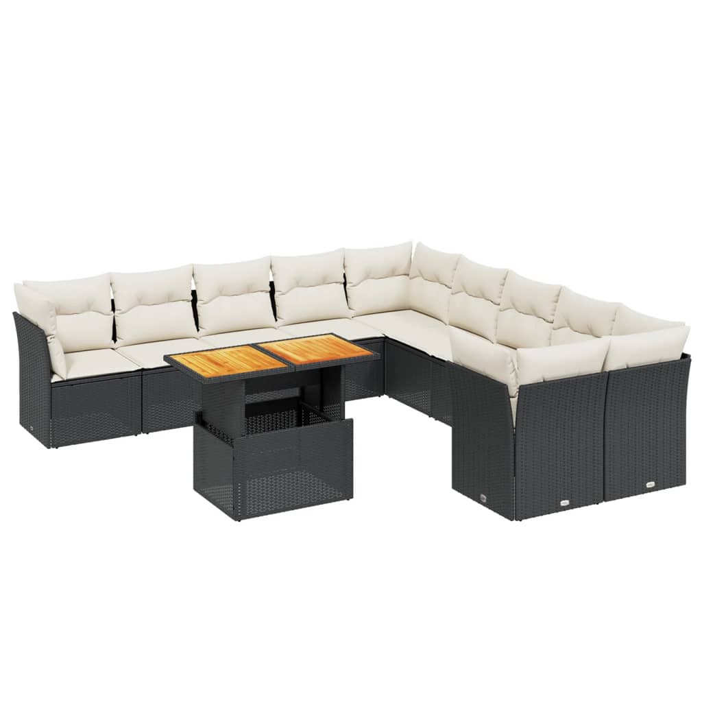 Garden Sofa Set Black PE Rattan 11 Piece Set Modular