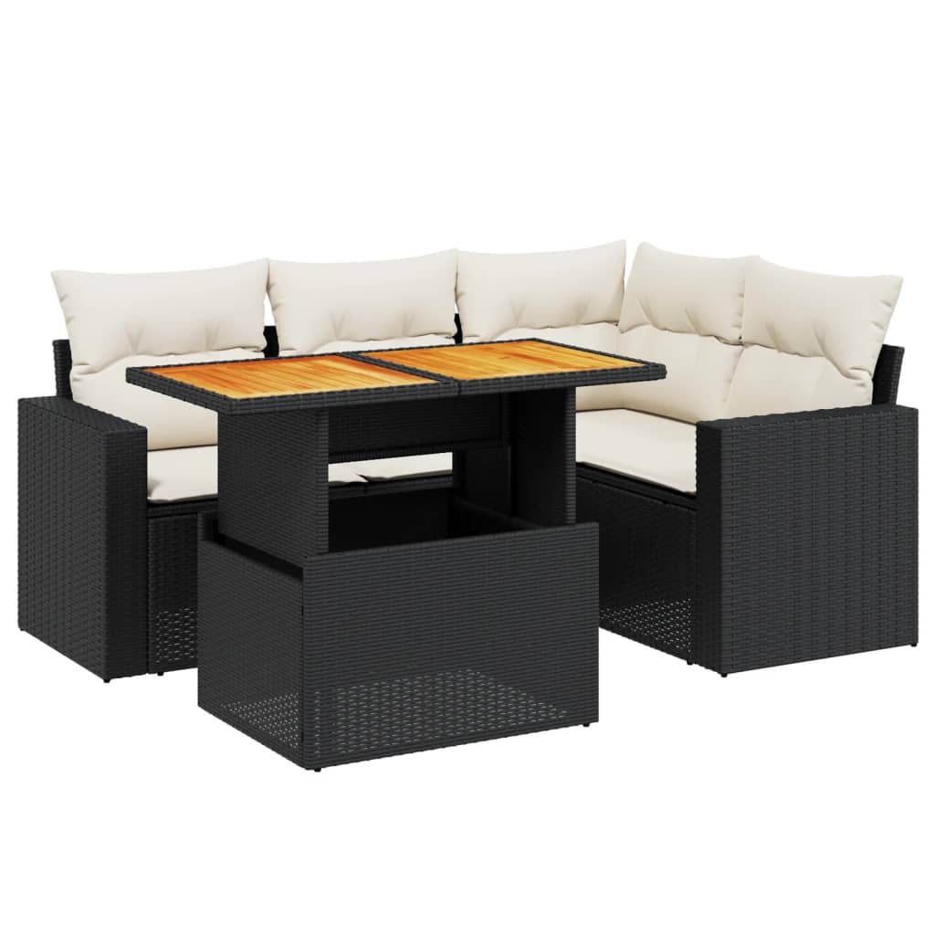 Garden Sofa Set Black PE Rattan 5 Piece Set Adjustable Feet