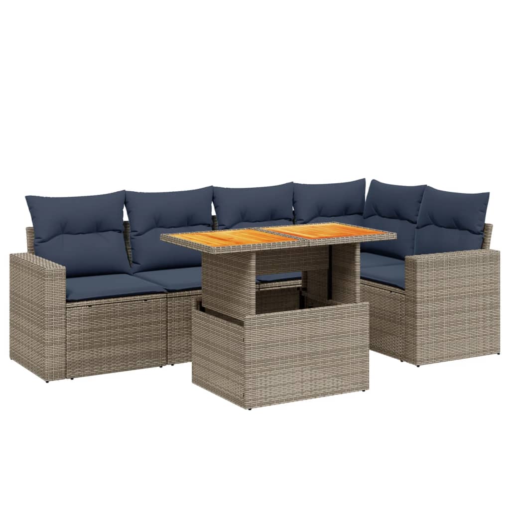 6 Piece Patio Sofa Set with Cushions Gray Poly Rattan