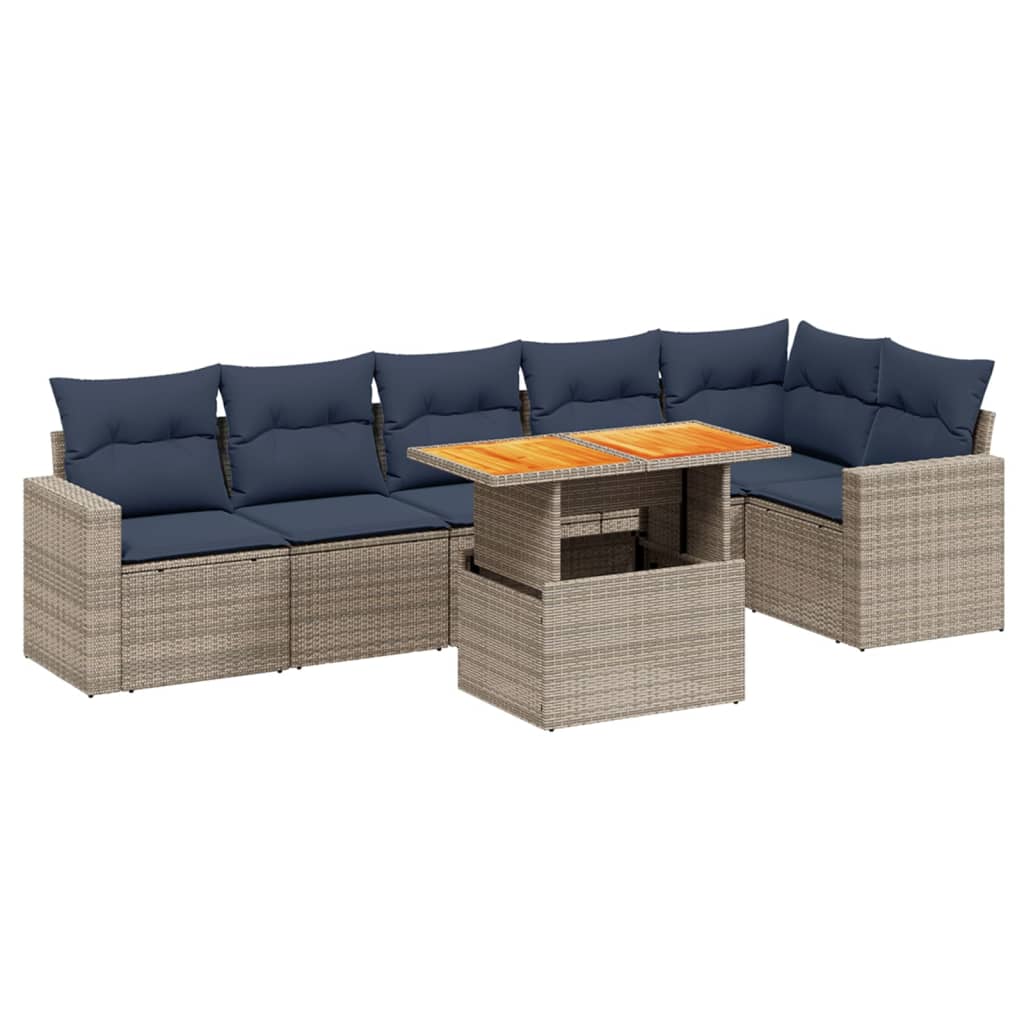 7 Piece Patio Sofa Set with Cushions Gray Poly Rattan