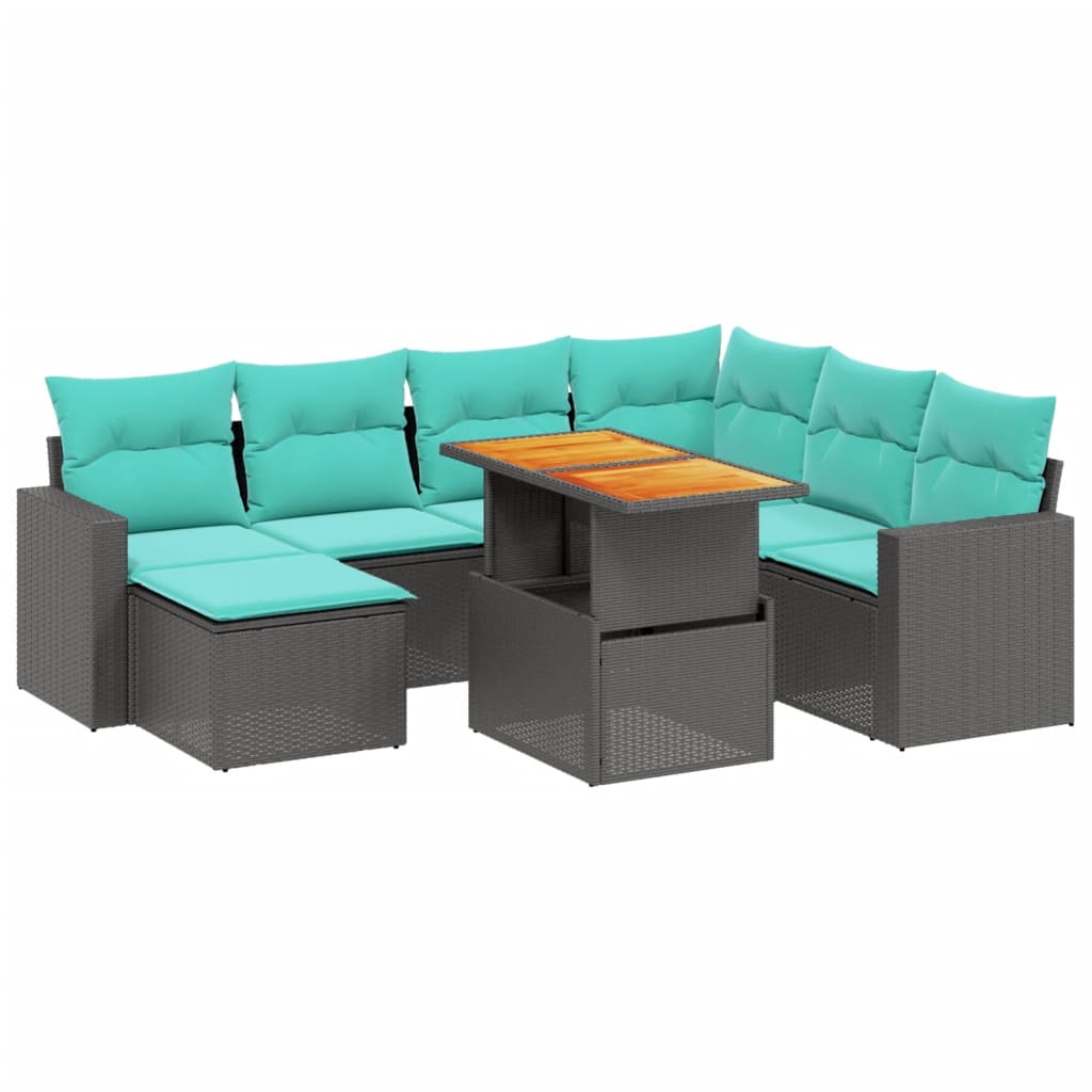 8 Piece Patio Sofa Set with Cushions Black Poly Rattan