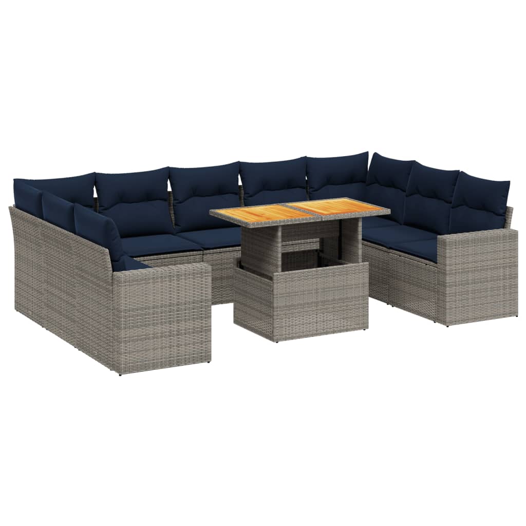 10 Piece Patio Sofa Set with Cushions Gray Poly Rattan