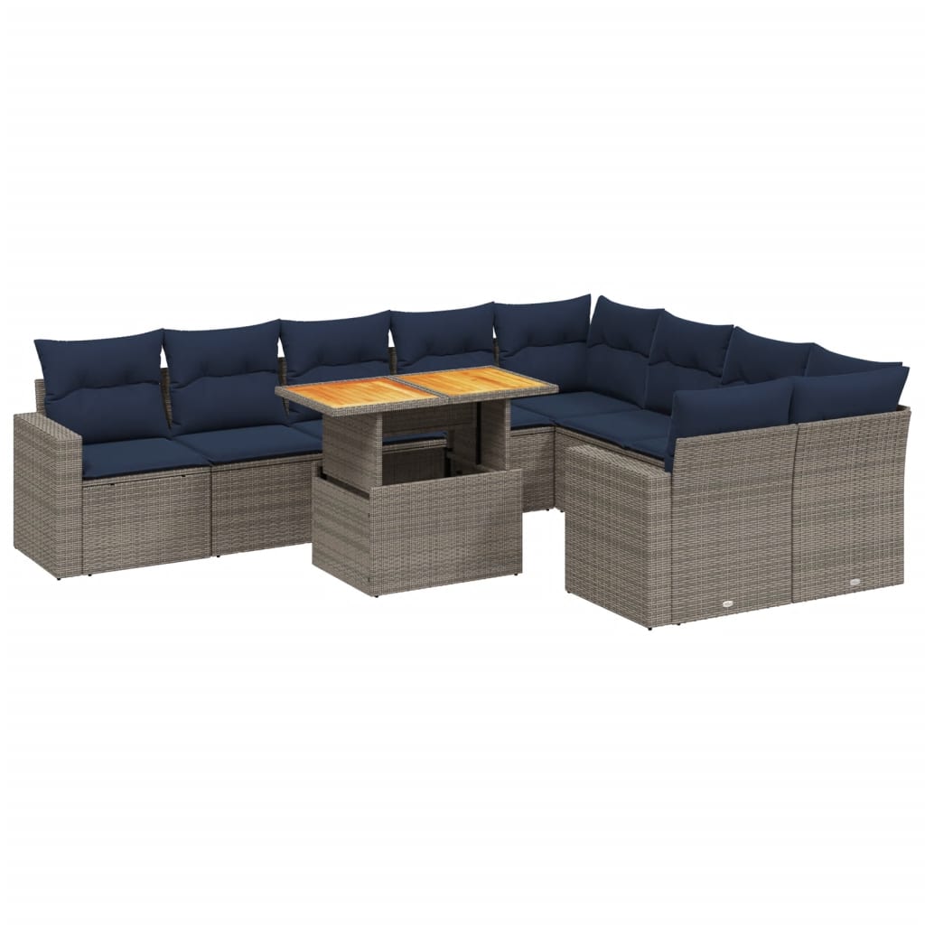 10 Piece Patio Sofa Set with Cushions Gray Poly Rattan